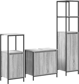 vidaXL Σετ Επίπλων Μπάνιου με ράφι 3 pcs Γκρι Σονομα και Μαύρο