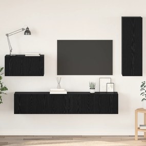 vidaXL Τηλεοπτική Κάβα Τοίχου Επιτοίχιο 4 pcs Μαύρη δρυς