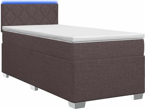 vidaXL Κρεβάτι Box Spring με Στρώμα και LED Σκούρο Καφέ 90 x 190 cm