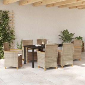 vidaXL Σέτ φαγητού για κήπο 7 pcs Μπεζ συνθετικό ρατάν
