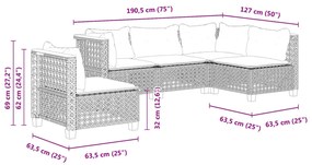 vidaXL Σετ Καναπέ Κήπου 5 Τεμαχίων Μαύρο Συνθετικό Ρατάν με Μαξιλάρια