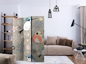 Διαχωριστικό με 3 τμήματα - Natural pattern with birds [Room Dividers]