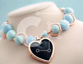 Intra Συλλεκτικό Ξύλινο Παζλ Plywood  4mm - Κολιέ Locket σε σχήμα καρδιάς με μπλε και λευκές χάντρες Σε Ξύλινο Κουτί - Διαστάσεις Puzzle: 10x10 cm – 25 κομμάτια