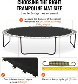 VEVOR Replacement Trampoline Mat Fits 13ft Frame 80 V-Rings 7" Spring Length