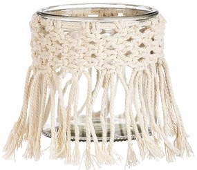 Κηροπήγιο ArteLibre Με Μακραμέ Διακόσμηση Διάφανο/Μπεζ Γυαλί 10x10x10cm