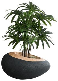 GloboStar® Artificial Garden RAVELLO 20746 Επιδαπέδιο Πολυεστερικό Τσιμεντένιο Κασπώ Γλάστρα - Flower Pot Μαύρο με Καφέ Μ82 x Π62 x Υ45cm