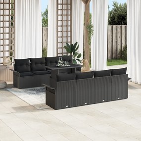 vidaXL Σετ 9 Τεμαχίων Καναπέ Κήπου με Μαξιλάρια Μαύρο Πολυ Ρατάν