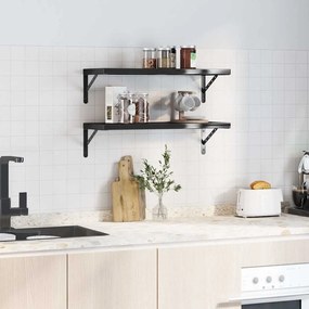 vidaXL Ράφια Τοίχου 2 τεμ. Μαύρο 75x30 εκ. Ανοξείδωτο Ατσάλι