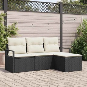vidaXL Σετ Καναπέ Κήπου 4 pcs Μαύρο, Κρέμα Πολυ rattan, βαμμένο ατσάλι