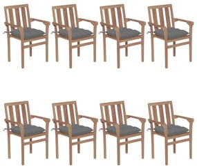 3073449 vidaXL Καρέκλες Κήπου Στοιβαζόμενες 8 τεμ. Μασίφ Ξύλο Teak &amp; Μαξιλάρια Γκρι, 1 Τεμάχιο