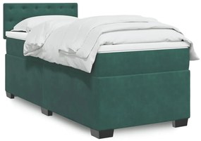 vidaXL Κρεβάτι Boxspring με Στρώμα Σκούρο Πράσινο 90x200 εκ. Βελούδινο