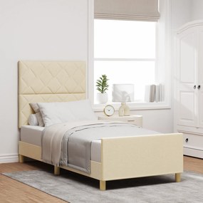 vidaXL Σκελετός Κρεβατιού με κεφαλάρι Κρεμ 100 x 200 cm ύφασμα