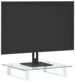 vidaXL Βάση Οθόνης Λευκή 40 x 35 x 8 εκ. από Ψημένο Γυαλί και Μέταλλο