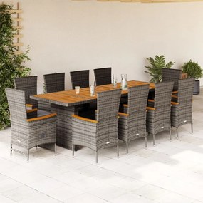 vidaXL Σετ Τραπεζαρίας Κήπου 11 Τεμαχίων Γκρι Συνθ. Ρατάν με Μαξιλάρια