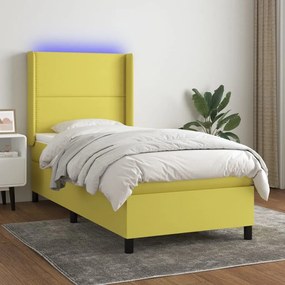 Κρεβάτι Boxspring με Στρώμα &amp; LED Πράσινο 100x200 εκ Υφασμάτινο - Πράσινο