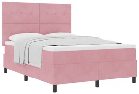vidaXL κρεβάτι Box Spring με στρώμα  Ροζ 140x200 εκ. Βελούδο