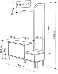 Έπιπλο εισόδου Mila Megapap με κρεμάστρα χρώμα λευκό 120x37x171,6εκ.