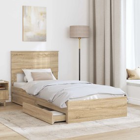 vidaXL Κρεβάτι Αποθήκης Δρύς Sonoma 90 x 200 cm Επεξεργασμένο ξύλο