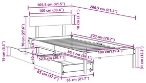 Σκελετός Κρεβατιού Χωρίς Στρώμα 100x200 εκ. Μασίφ Πεύκο - Καφέ