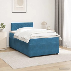 vidaXL Κρεβάτι box spring με στρώμα Μπλε 120 x 200 cm Βελούδο