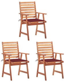 Καρέκλες Τραπεζαρίας Εξ. Χώρου 3 τεμ. Ξύλο Ακακίας με Μαξιλάρια - Κόκκινο