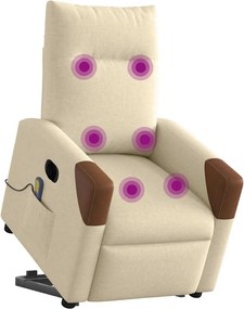 vidaXL Πολυθρόνα Μασάζ Ηλεκ. Ανακλινόμενη με Ανύψωση Κρεμ Υφασμάτινη