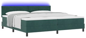 vidaXL Κρεβάτι Box Spring με Ματress & LED Σκούρο Πράσινο 200x200 εκ Βελούδο