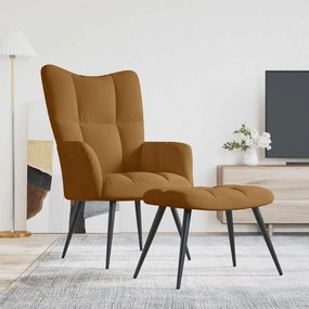 vidaXL Πολυθρόνα Relax Καφέ Βελούδινη με Σκαμπό