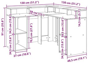 Γραφείο με LED Λευκό 130x130x91 εκ. από Επεξεργασμένο Ξύλο - Λευκό