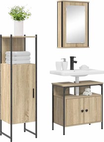 vidaXL Σετ Επίπλων Μπάνιου με ράφι 3 pcs Καφέ Επεξεργασμένο ξύλο