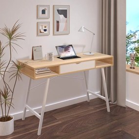 Γραφείο Yamin σε Oak με Λευκό Μεταλλικό Πόδι 120x48x76 εκ. 120x48x76 εκ.