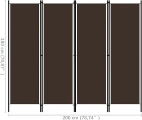 vidaXL Διαχωριστικό Δωματίου με 4 Πάνελ Καφέ 200 x 180 εκ.