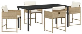 vidaXL Σέτ φαγητού για κήπο με μαξιλάρι 5 pcs Μπεζ Πολυ ράταν