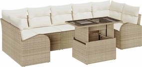 vidaXL Σετ Καναπέ Κήπου με μαξιλάρι με μαξιλάρι 8 pcs Μπεζ Πολυ Ρατάν