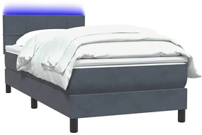 vidaXL Κρεβάτι Boxspring με Στρώμα Σκούρο Γκρι 90x210 εκ. Βελούδινο