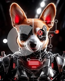 Intra Συλλεκτικό Ξύλινο Παζλ Plywood  4mm - Cyborg Corgi με ρομποτικές βελτιώσεις Σε Ξύλινο Κουτί - Διαστάσεις: 10x10 cm – 25 κομμάτια