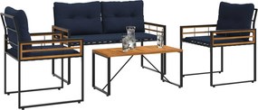 vidaXL Σετ Εξωτερικών Επίπλων με μαξιλάρι 4 pcs Ναυτικό μπλε
