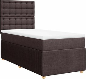 vidaXL Κρεβάτι Boxspring με Στρώμα Σκούρο Καφέ 100x200 εκ. Υφασμάτινο