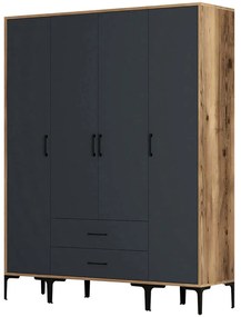 Ντουλάπα Τετράφυλλη Kumsal 845HCT5479 160x47,5x201,4cm Walnut-Anthracite Τετράφυλλη