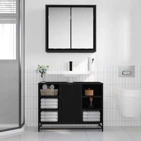 vidaXL Σετ Επίπλων Μπάνιου με ράφι 2 pcs Μαύρη Οξυά Επεξεργασμένο ξύλο