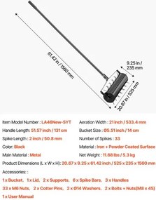 VEVOR Rolling Lawn Aerator 21" Heavy-Duty Manual Rolling Aerator Lawn Black