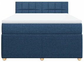 Κρεβάτι Boxspring με Στρώμα Μπλε 140x200 εκ. Υφασμάτινο - Μπλε