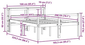 Πλαίσιο Κρεβατιού με Κεφαλάρι Μελί 160x200εκ. Μασίφ Ξύλο Πεύκου 3305885