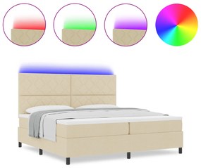 vidaXL Κρεβάτι  με ελατήρια, στρώμα και φως LED - Κρεμ, 200 x 200 εκ., Ύφασμα