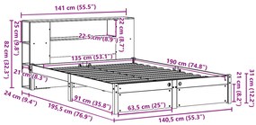 Κρεβάτι Βιβλιοθήκη Χωρίς Στρώμα Λευκό 135x190 εκ Μασίφ Πεύκο - Λευκό