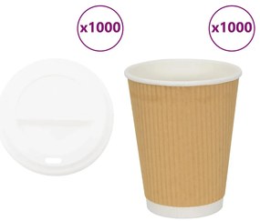 vidaXL Χάρτινα ποτήρια καφέ με καπάκια 1000 τεμάχια 12oz 300ml