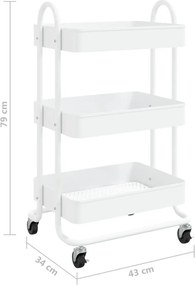 vidaXL Τροχήλατη Βάση 3 Επιπέδων Λευκή 43 x 34 x 79 εκ. από Ατσάλι