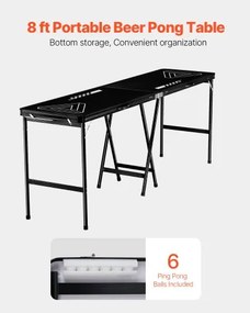 VEVOR 2.4 m Folding Beer Pong Tailgate Table Party Drinking Game Carrying Handle