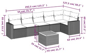 vidaXL Καναπές Σετ 7 Τεμαχίων Μαύρο Συνθετικό Ρατάν με Μαξιλάρια