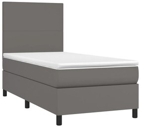 Κρεβάτι Boxspring με Στρώμα Γκρι 90x190 εκ. από Συνθετικό Δέρμα - Γκρι